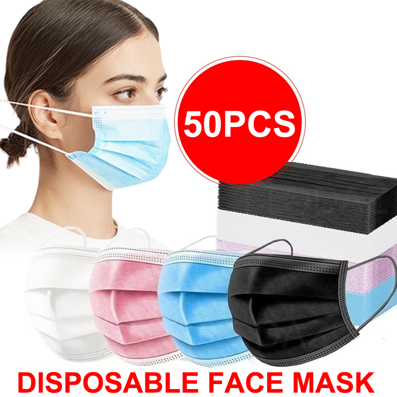 Black Face Mask Pack - 50 Uds. Mascarilla de 3 capas,
